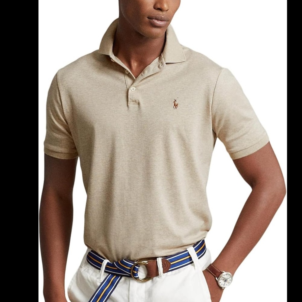 Ralph Lauren Men's Polo Shirt Pima Soft Touch Cotton Beige size large